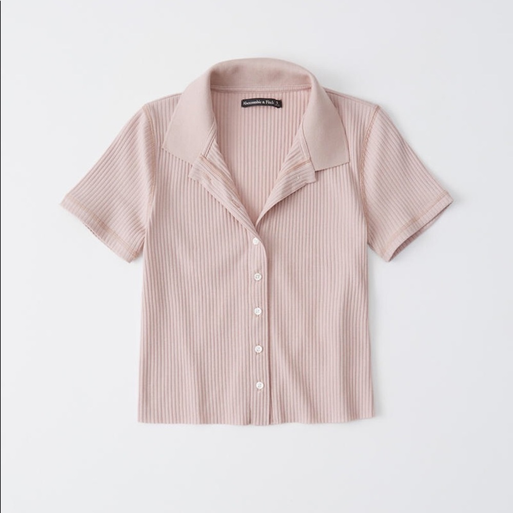 Abercrombie Pink Ribbed Polo Button-Up Top
